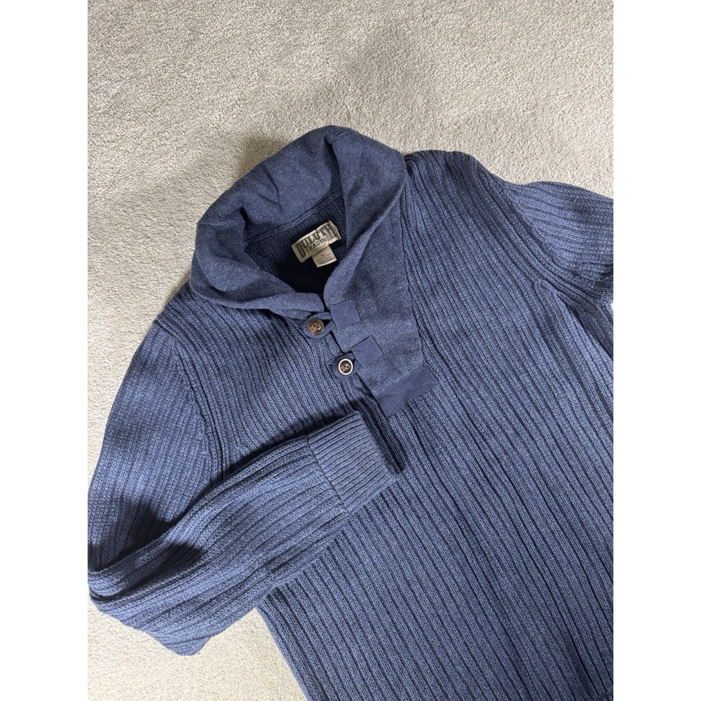Duluth Trading Sweater Mens Medium Navy Blue Shawl Collar Thick Knit Chunky